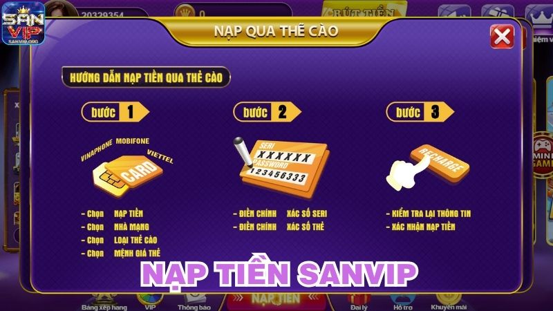 Hướng dẫn nạp tiền Sanvip đơn giản dành cho lính mới Hướng dẫn nạp tiền Sanvip đơn giản dành cho lính mới